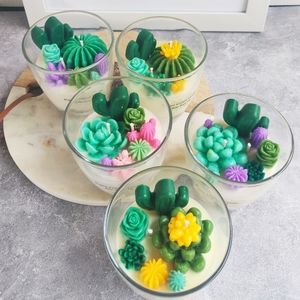 Handmade terrarium cactus succulent soy candle